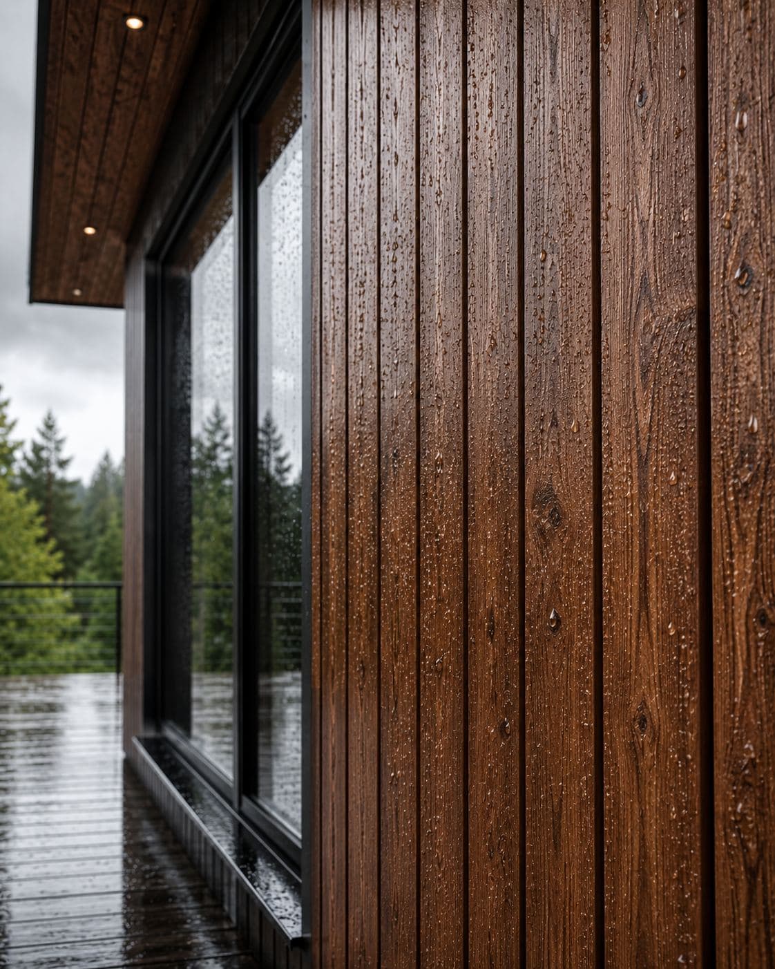 ThermoWood · капки дожд на термички обработена штица